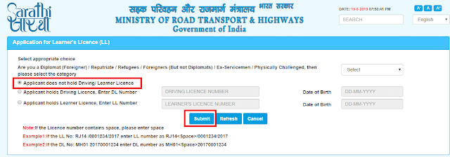 CG Driving Licence Online Apply